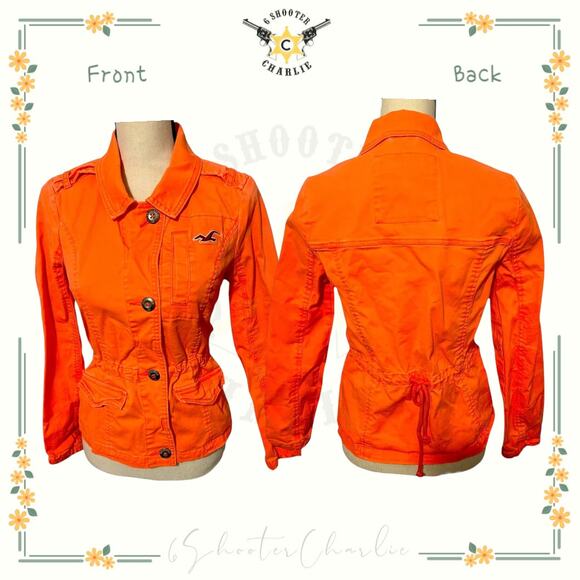 HOLLISTER Womens Solid Drawstring Waist Utility Army Style Jacket Orange Medium - Picture 1 of 5